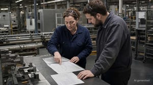 Quality managers review the data used for an 8D report on the production floor