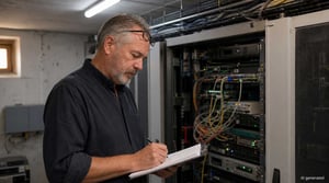 Legacy System Archiving: IT Staff Member Documents Server Cabinet Before Decommissioning