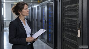 Archiving Legacy Systems: IT Director Inspects Decommissioned Servers in a Manufacturing Plant's Data Center