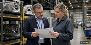The auditor and the quality manager discuss Cpk limits in accordance with IATF 16949 in the manufacturing department