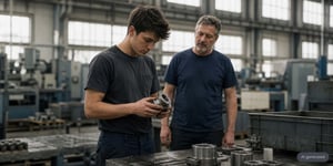 A new employee undergoing training at an assembly station in the production area