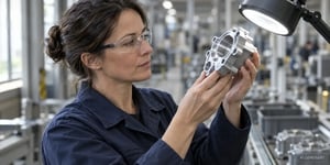 Defect Detection in Production: A quality inspector checks a component on the assembly line