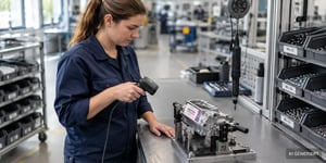 Smart Operator Guidance: An operator assembles a component using a connected screwdriver at the workstation