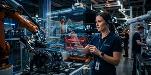 Engineer analyzes process data and quality deviations in a modern production line