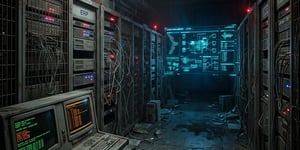 Outdated ERP and MES servers in an industrial IT environment as a symbol for legacy systems and historical company data