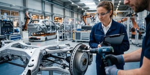 VDI/VDE 2862-compliant screw assembly in modern automotive production with safety-relevant quality control and precise torque screwdriver