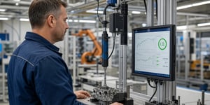Quality Assurance Software: An operator reads process data and torque values at an assembly station