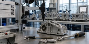 Quality management software in manufacturing, torque wrenches, and measuring equipment at a test station on the shop floor