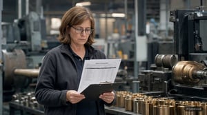 Quality Manager Reviews Inspection Report at the Plant