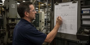 A worker uses statistical process control (SPC) with a control chart on the production line