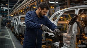 Worker Assistance System in Automotive Production: Worker Inspects Screw Connections on the Assembly Line