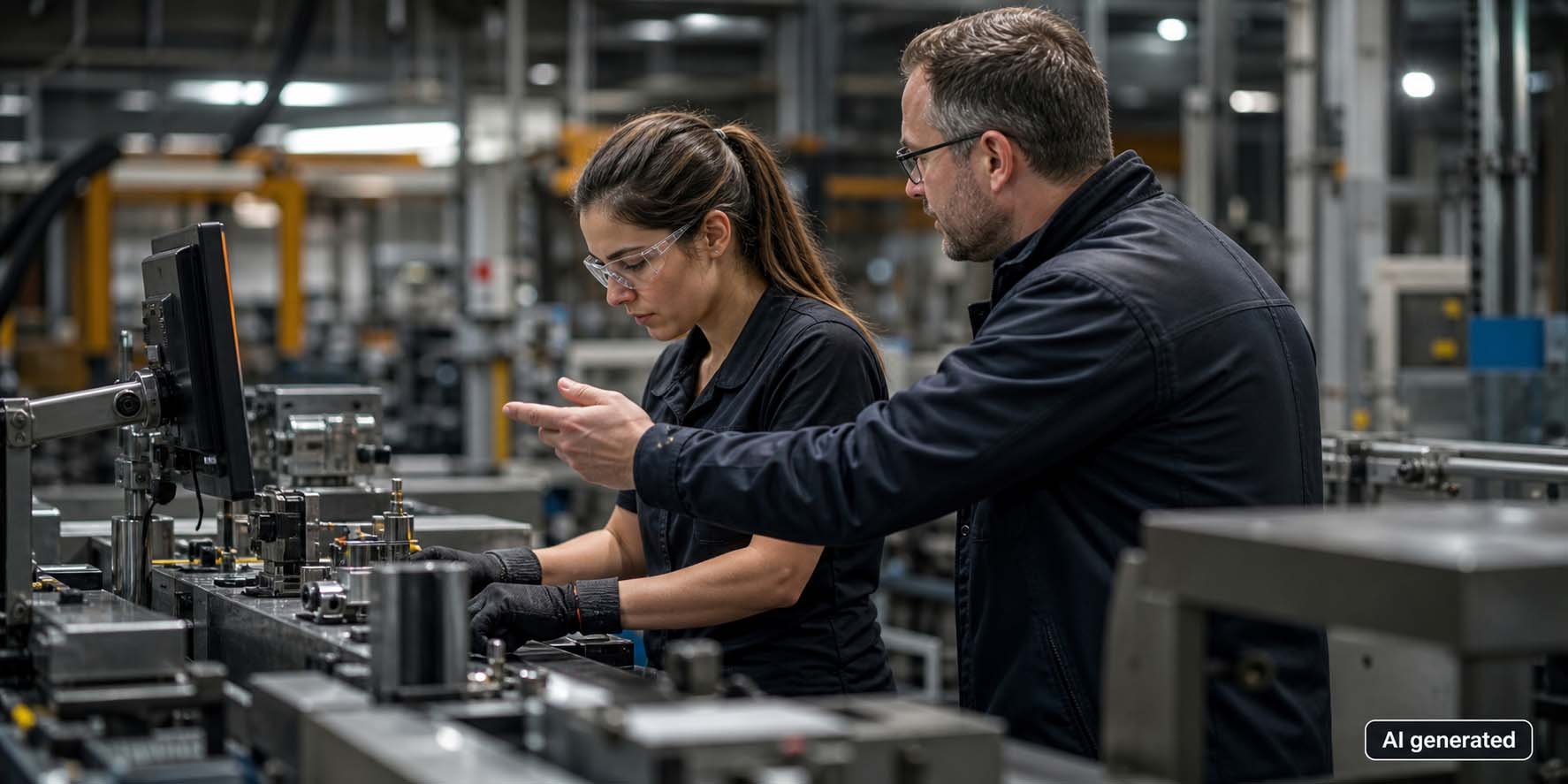 Werker und Führungskraft an der Linie zeigen den realisierbaren Nutzen digitaler Werkerführung